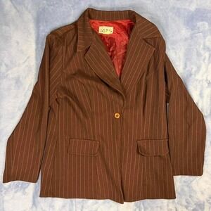 Vintage annaBrown‎ pinstripe blazer with red lining women size xl